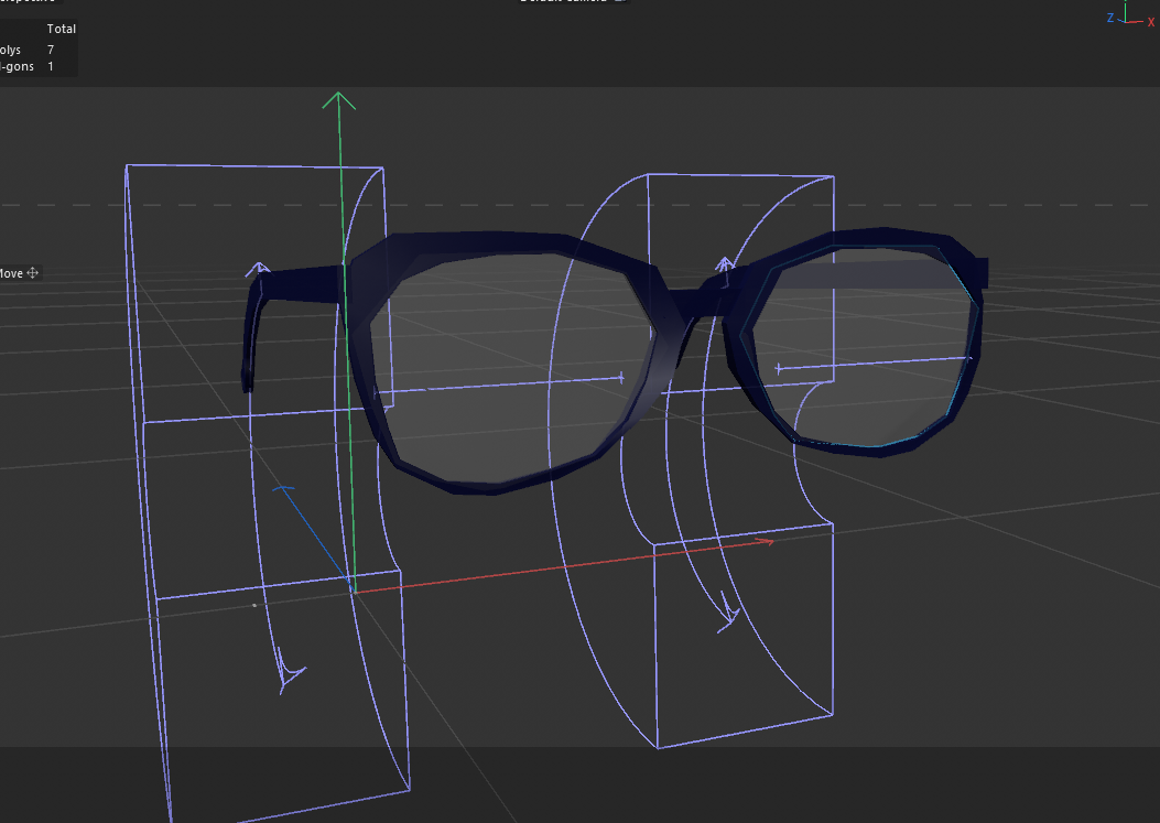 The glasses model with added lenses and materials.